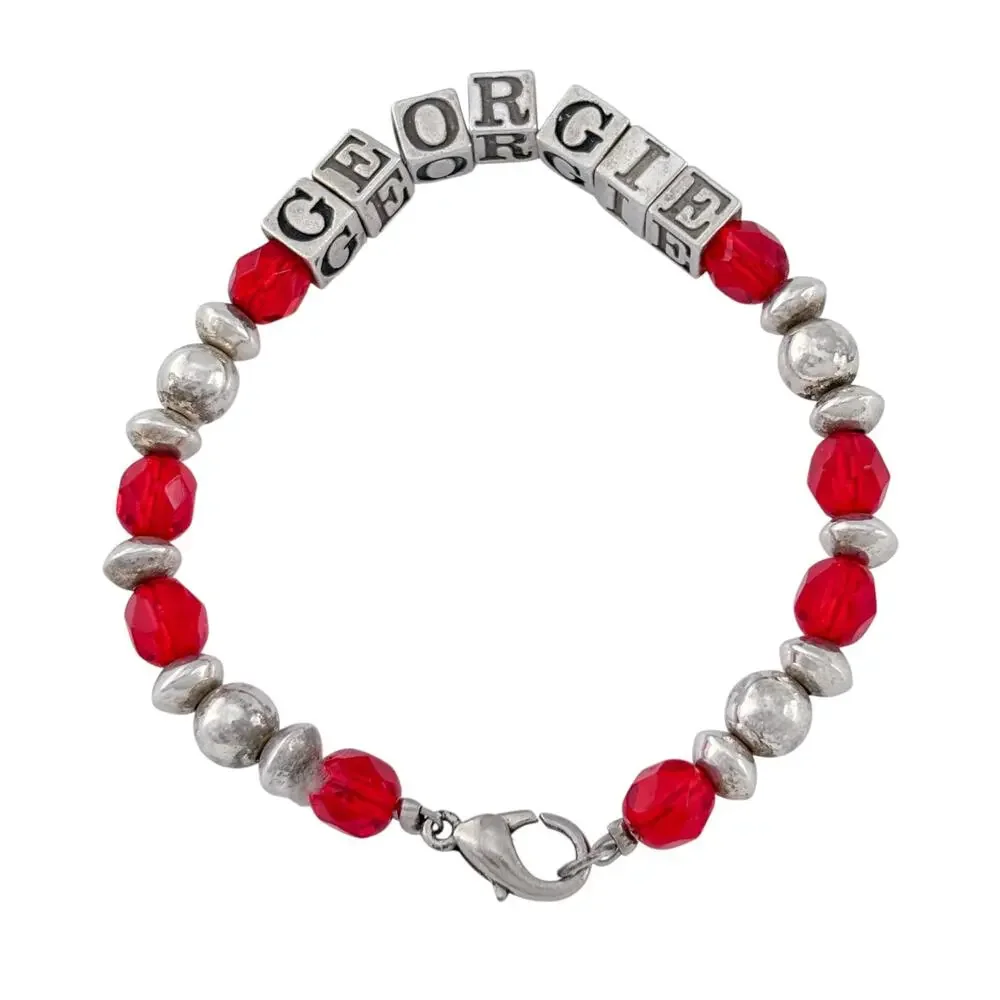 Vintage Sterling Silver 925 Georgie Red Glass Bracelet 6.25